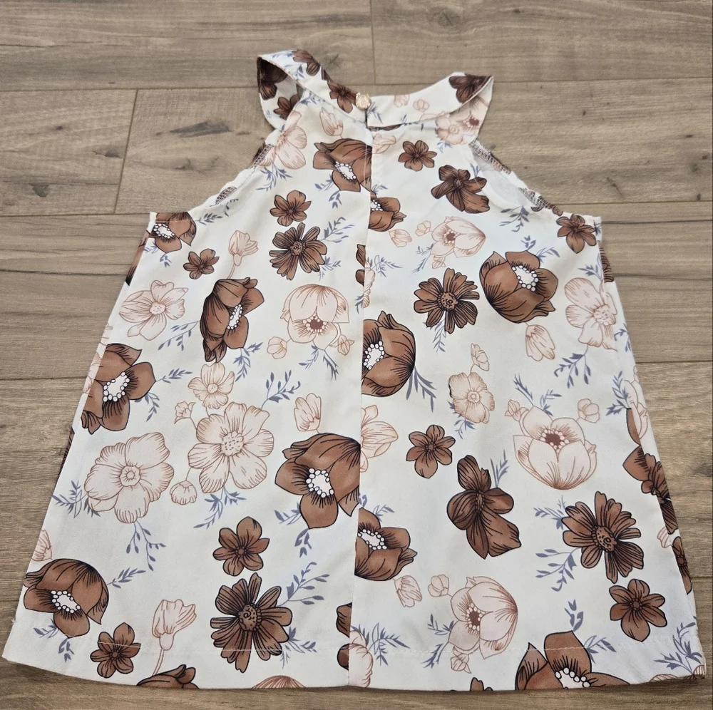 Boho Floral Summer Outfit Set  Sleeveless Top & Brown Shorts Size 5/6